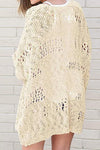 Apricot Casual Hollowed Knit Dolman Sleeve Cardigan-Tops-MomFashion