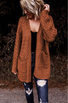 Brown Open Front Woven Texture Knitted Cardigan with Pockets-Tops-MomFashion