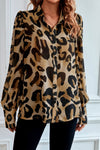 Leopard Bishop Sleeve Button up Turn Down Collar Shirt-Tops-MomFashion