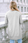 Light Gray Thermal Waffle Knit Pocketed Cardigan-Tops-MomFashion