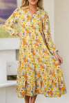 Yellow Boho Floral Collared Long Sleeve Ruffled Dress-Dresses-MomFashion