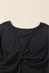 Black Sequin Patchwork Sleeve Open Back Waffle Knit Top-Tops-MomFashion