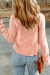 Apricot Pink Textured Round Neck Long Sleeve Top-Tops-MomFashion