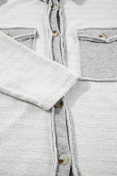 Gray Contrast Flap Pockets Relaxed Shacket-Outerwear-MomFashion