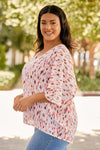 Pink Printed 3/4 Dolman Sleeve Plus Size Blouse-Plus Size-MomFashion