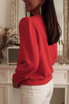 Fiery Red Button Tab Detail Long Sleeve Top-Tops-MomFashion