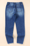 Blue Raw Hem Ankle-length Skinny Jeans-Bottoms-MomFashion