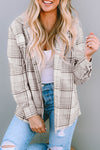 Khaki Plaid Removable Hood Buttoned Shacket-Outerwear-MomFashion