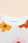 White Sweet Flower Knitted Ribbed Hem Sweater-Tops-MomFashion