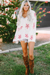 White Floral Print Lightweight Knit Hooded Sweater-Tops-MomFashion