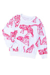 Bright White Pink Animal Print Pullover Sweatshirt-Tops-MomFashion