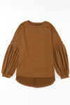 Faux Knit Jacquard Puffy Long Sleeve Top-Tops-MomFashion