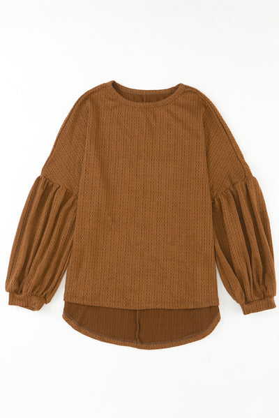 Faux Knit Jacquard Puffy Long Sleeve Top-Tops-MomFashion