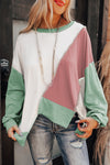 Colorblock Stitching Irregular Hem Long Sleeve Top-Tops-MomFashion