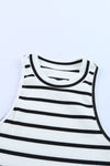 White Striped Print Ribbed O-neck Sleeveless Top-Tops-MomFashion