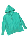 Turquoise Batwing Sleeve Pocketed Henley Hoodie-Tops-MomFashion