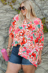 Rose Plus Size Floral Print Kimono Sleeve Shirt-Plus Size-MomFashion