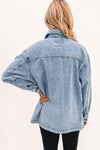 Sky Blue Acid Wash Flap Pocket Boyfriend Shacket-Outerwear-MomFashion