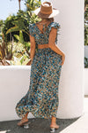 Multicolor Floral Ruffled Crop Top and Maxi Skirt Set-Dresses-MomFashion