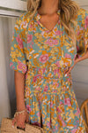 Boho Wide Sleeve Smocked Waist Floral Dress-Dresses-MomFashion