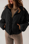 Black Zip Up Drawstring Hem Puffer Coat-Outerwear-MomFashion