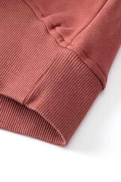 Brown Zip Up Stand Collar Ribbed Thumbhole Sleeve Sweatshirt-Tops-MomFashion