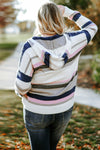 Stripe Plus Size Striped Hooded Knit Sweater-Plus Size-MomFashion