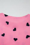 Pink Valentines Heart Print Tee and Pants Lounge Set-Loungewear-MomFashion