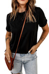 Black Solid Color Crew Neck Tee-Tops-MomFashion