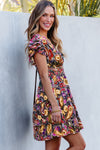 Green Paisley Print Flutter Sleeve Tiered Ruffle Dress-Dresses-MomFashion