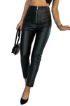 Black PU Leather Zipped High Waist Skinny Pants-Bottoms-MomFashion