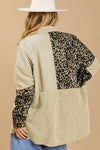 Beige Leopard Patchwork High Low Shirt Jacket-Outerwear-MomFashion