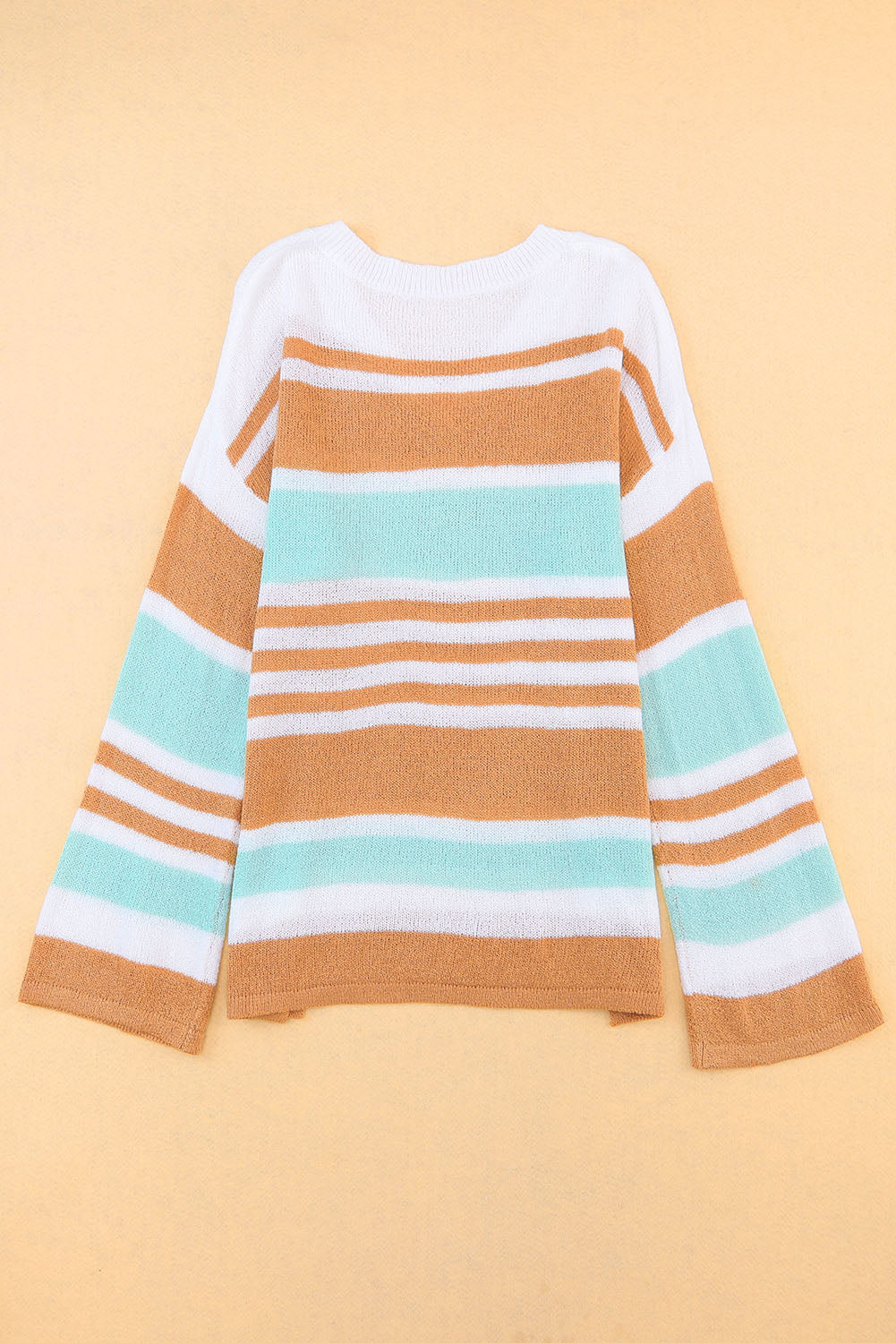 Multicolor Colorblock Stripe Long Sleeve Split Sweater-Tops-MomFashion