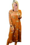 Mustard Cheetah Print Button-Up Split Shirt Dress-Dresses-MomFashion