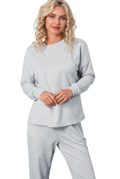 Gray Long Sleeve Pullover and Jogger Pants Lounge Set-Loungewear-MomFashion