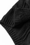 Black Ribbed Trim Eyelet Cable Knit Cardigan-Tops-MomFashion