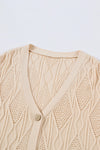 Apricot Plus Size Knitted Hollow out Button up Cardigan-Plus Size-MomFashion