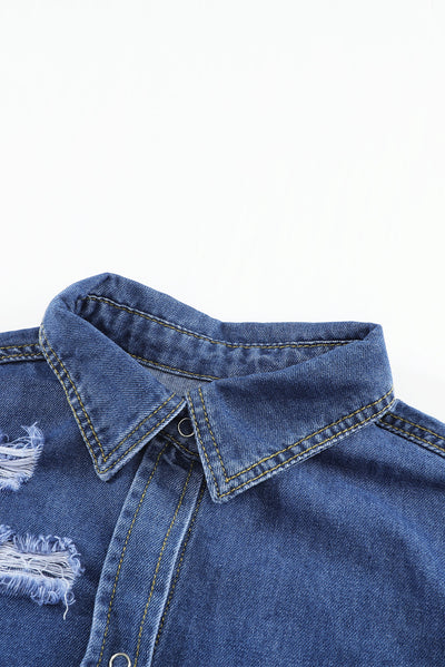 Blue Ripped Denim Jacket-Outerwear-MomFashion