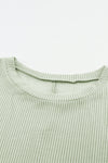 Green Ribbed Roll-tab Sleeve Chest Pocket Oversize Top-Tops-MomFashion