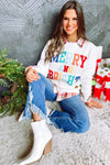 White Merry And Bright Cable Knit Pullover Sweatshirt-Tops-MomFashion