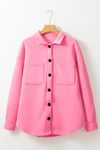 Pink Solid Color Pocketed Button up Long Sleeve Shacket-Outerwear-MomFashion