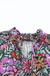 Multicolor Floral Print Ruffled Long Sleeve V-Neck Blouse-Tops-MomFashion