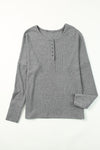 Gray Waffle Knit Henley Top-Tops-MomFashion