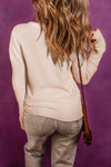 Beige Waffle Knit Textured Henley Top-Tops-MomFashion