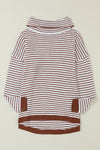 Brown Striped Turtleneck Loose Sweater-Tops-MomFashion