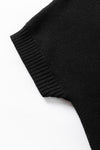 Black Quarter Zip Short Batwing Sleeve Sweater-Tops-MomFashion