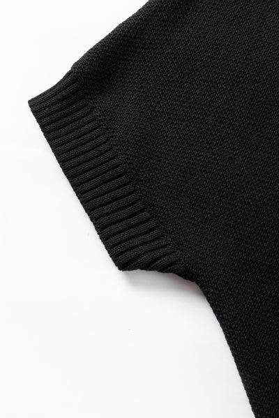 Black Quarter Zip Short Batwing Sleeve Sweater-Tops-MomFashion