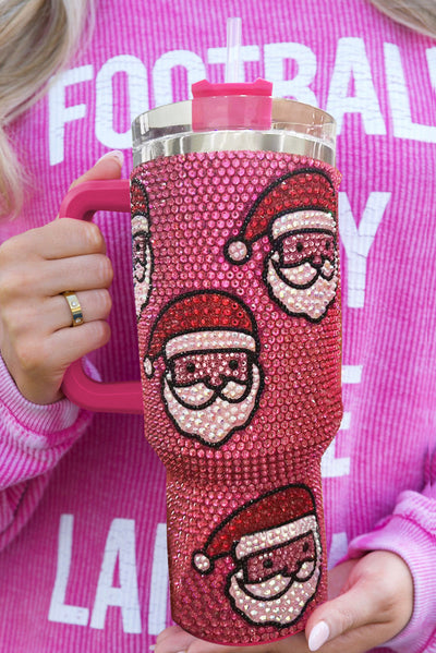 Rose Red Christmas Santa Claus Diamond Thermos Cup with Straw-Accessories-MomFashion