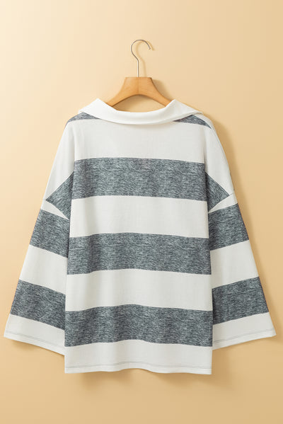 Stripe Oversized Collared Long Sleeve Top-Tops-MomFashion