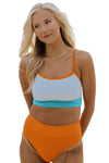 Orange Color Block Spaghetti Strap High Waist Bikini Swimsuit-Swimwear-MomFashion